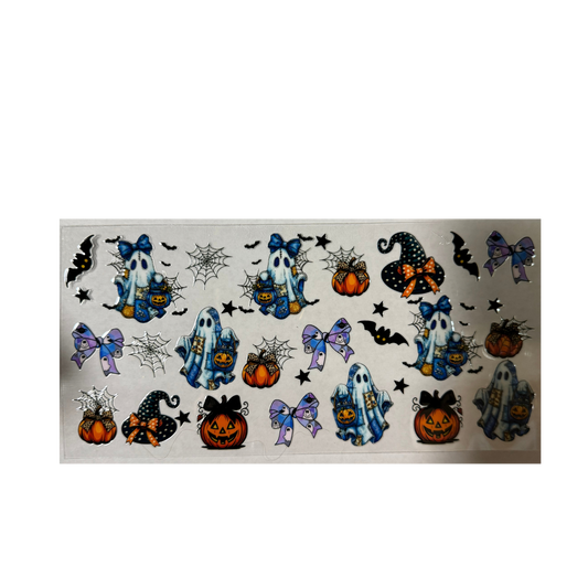 Blue Patched Ghosts, Pumpkins, Bows