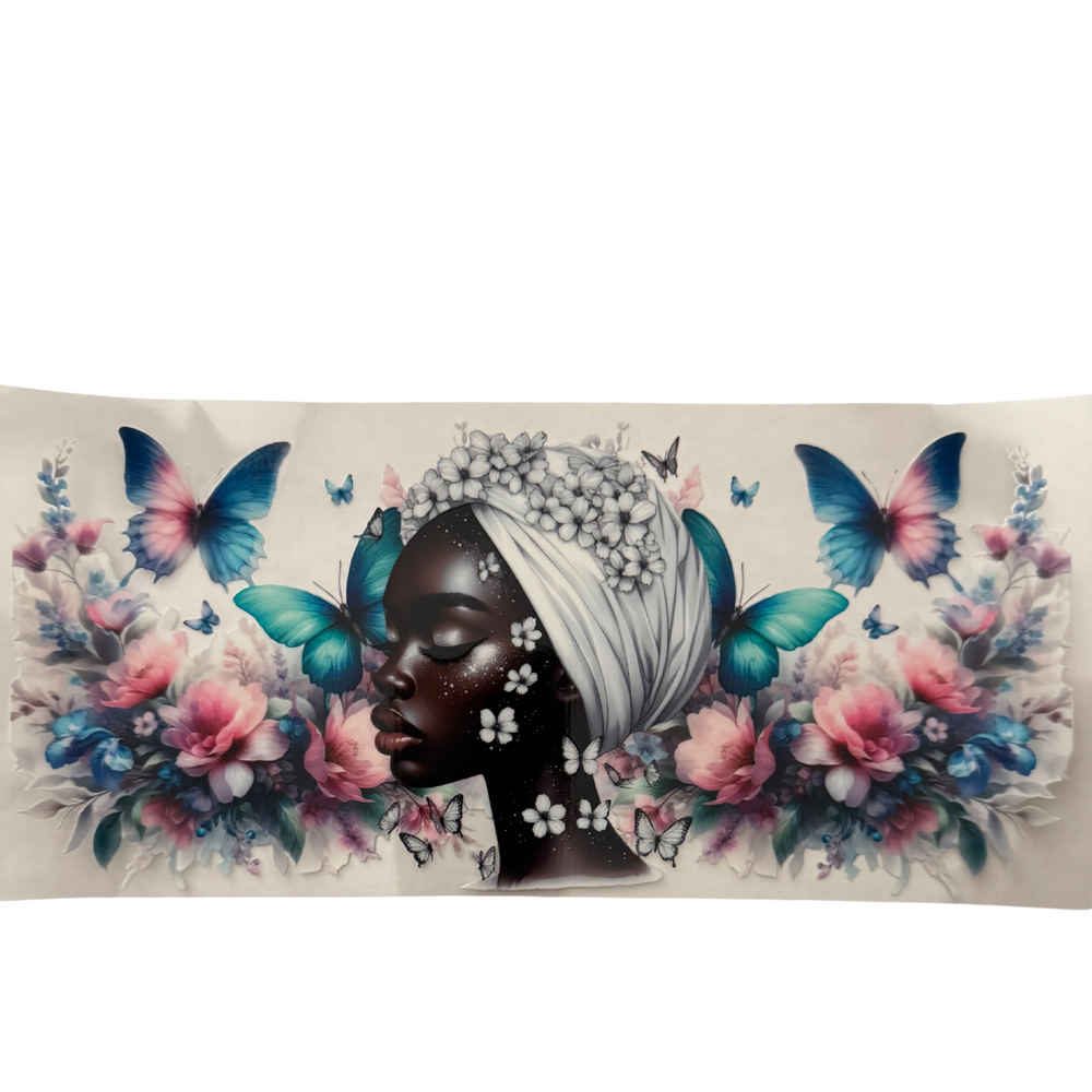 Black Woman w/ Pink & Blue Butterflies